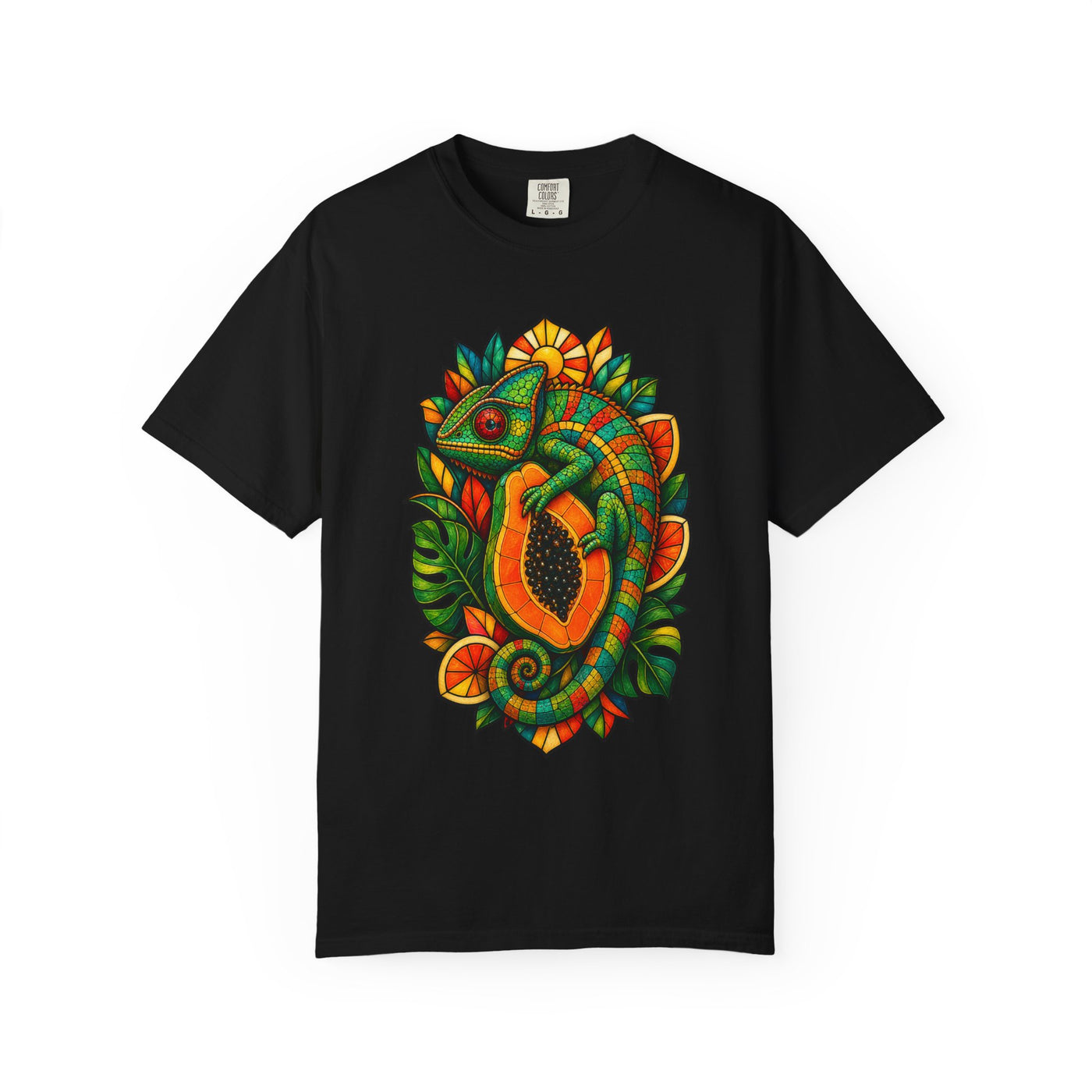 Stained Glass Papaya Chameleon Graphic Tee