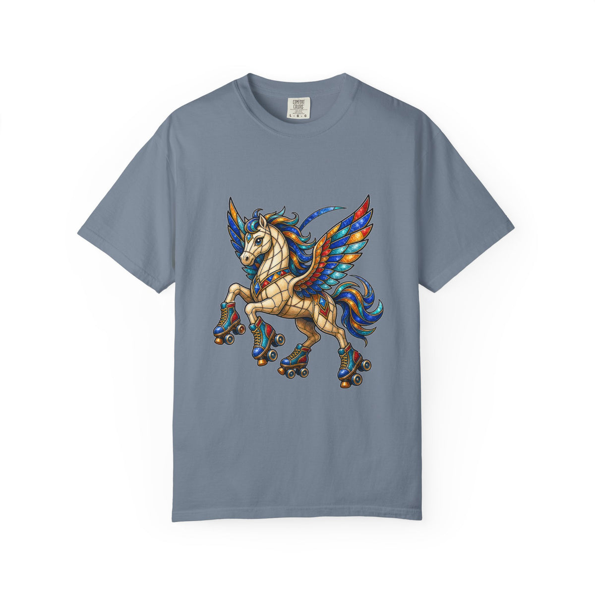 Stained Glass Roller Skate Pegasus T-Shirt Graphic