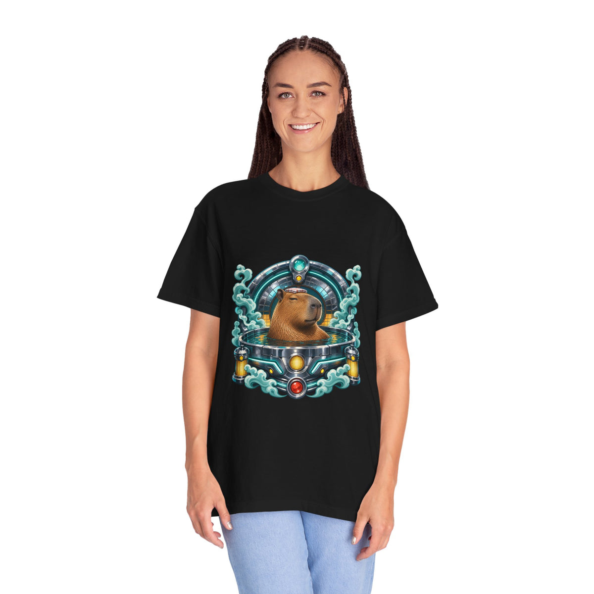 Teal Capybara Bathhouse T-Shirt Graphic