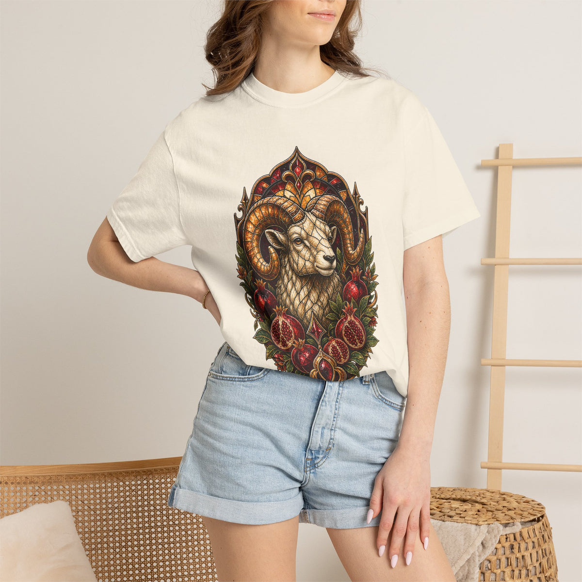 Stained Glass Pomegranate Ram Graphic Tee