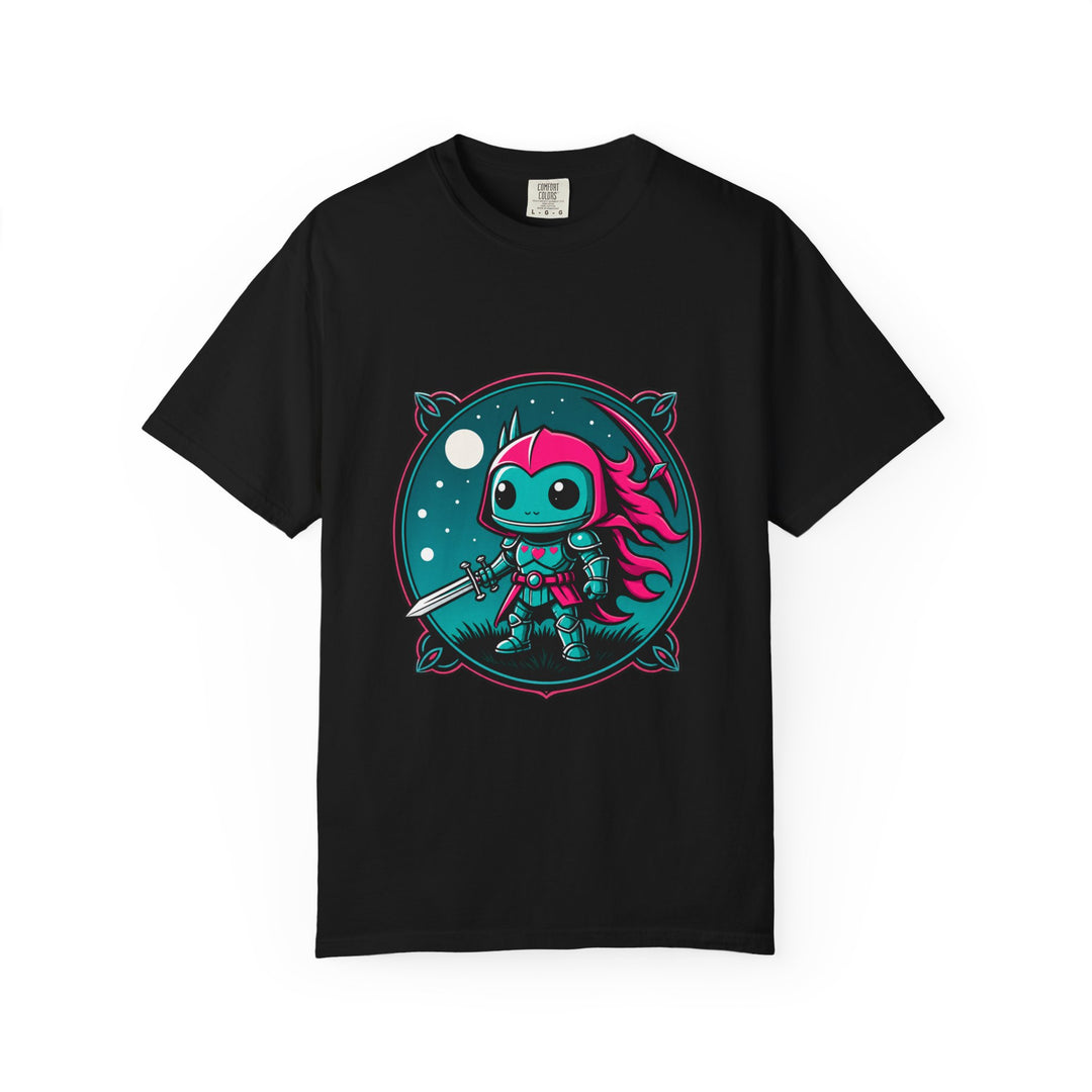 Neon Chibi Knight Emblem T-Shirt Graphic
