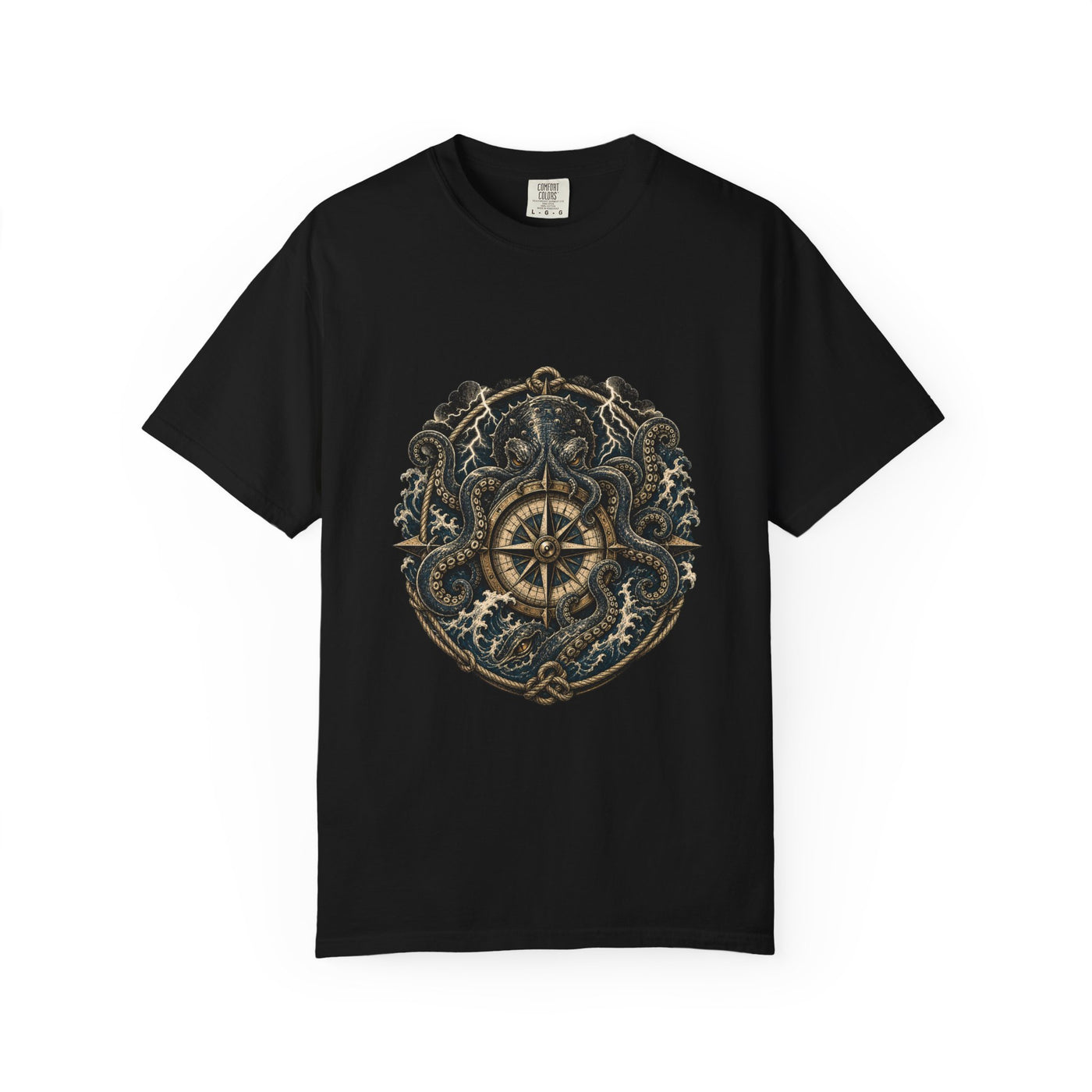 Storm Kraken Compass Woodcut T-Shirt Graphic
