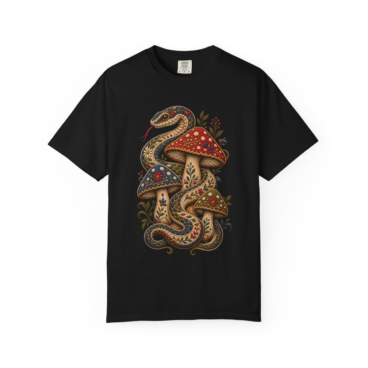Embroidered Mushroom Serpent Graphic Tee