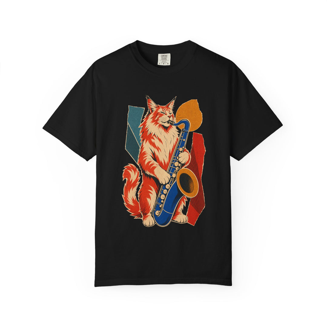 Maine Coon Baritone Sax Hard-Bop Collage Graphic Tee