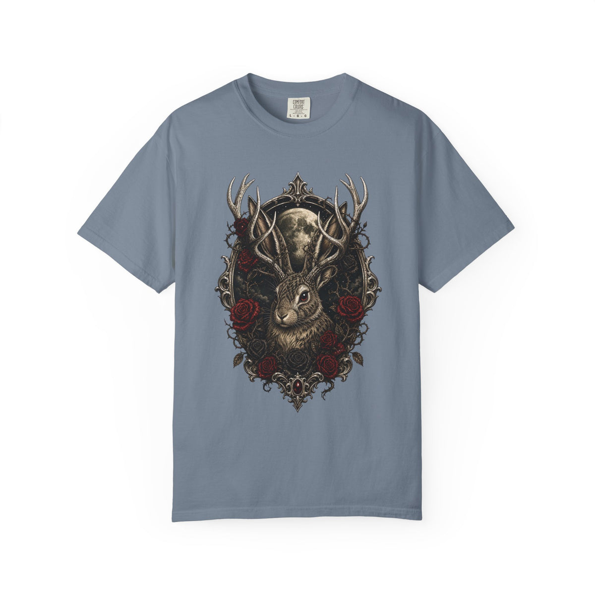 Gothic Black Rose Jackalope T-Shirt Graphic