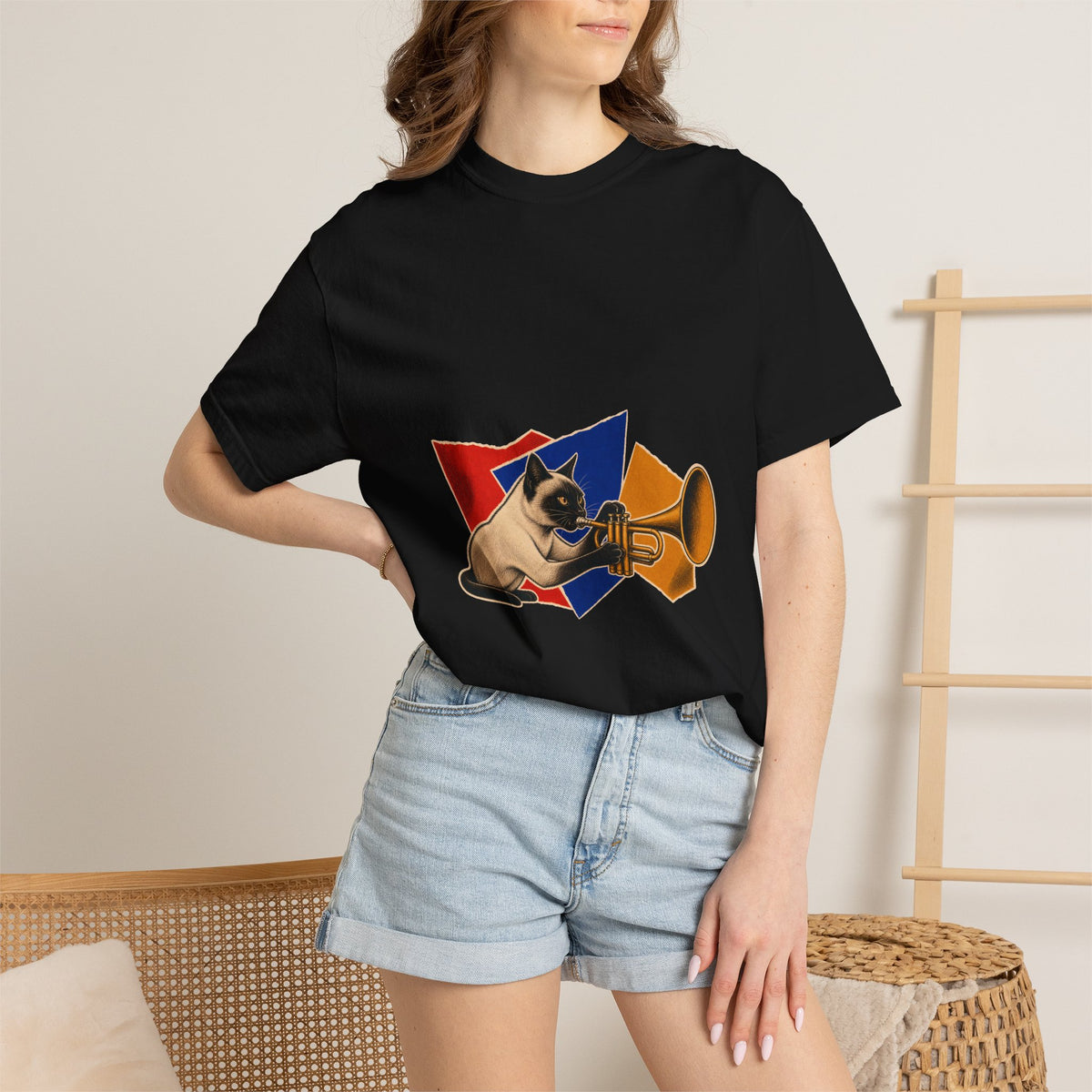Siamese Cat Trumpet Hard-Bop Collage Graphic Tee