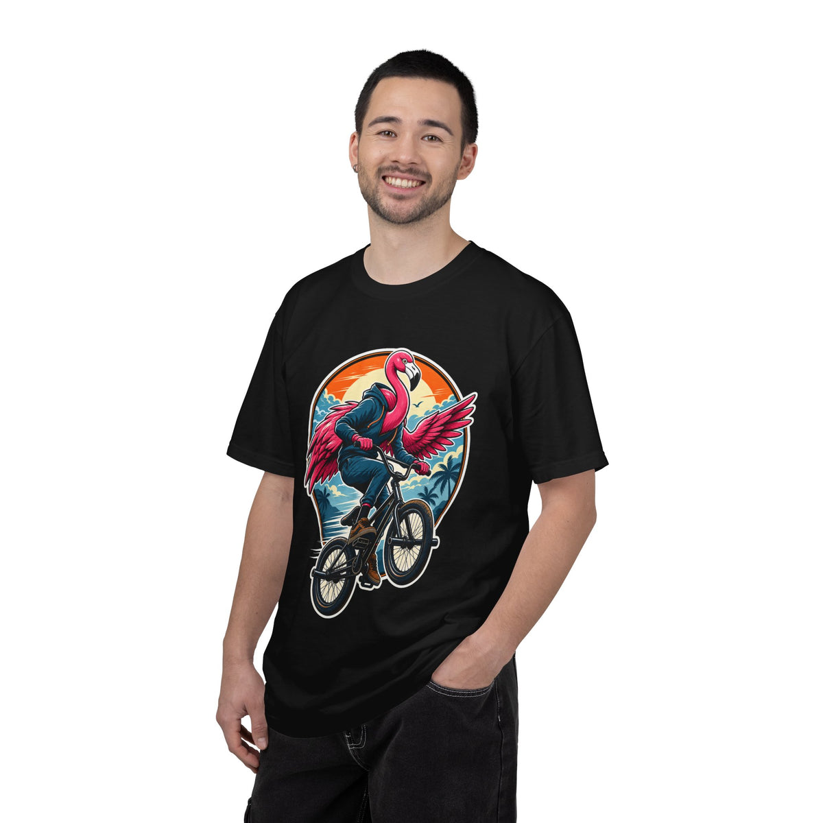 Flamingo BMX Sunset Retro T-Shirt Graphic
