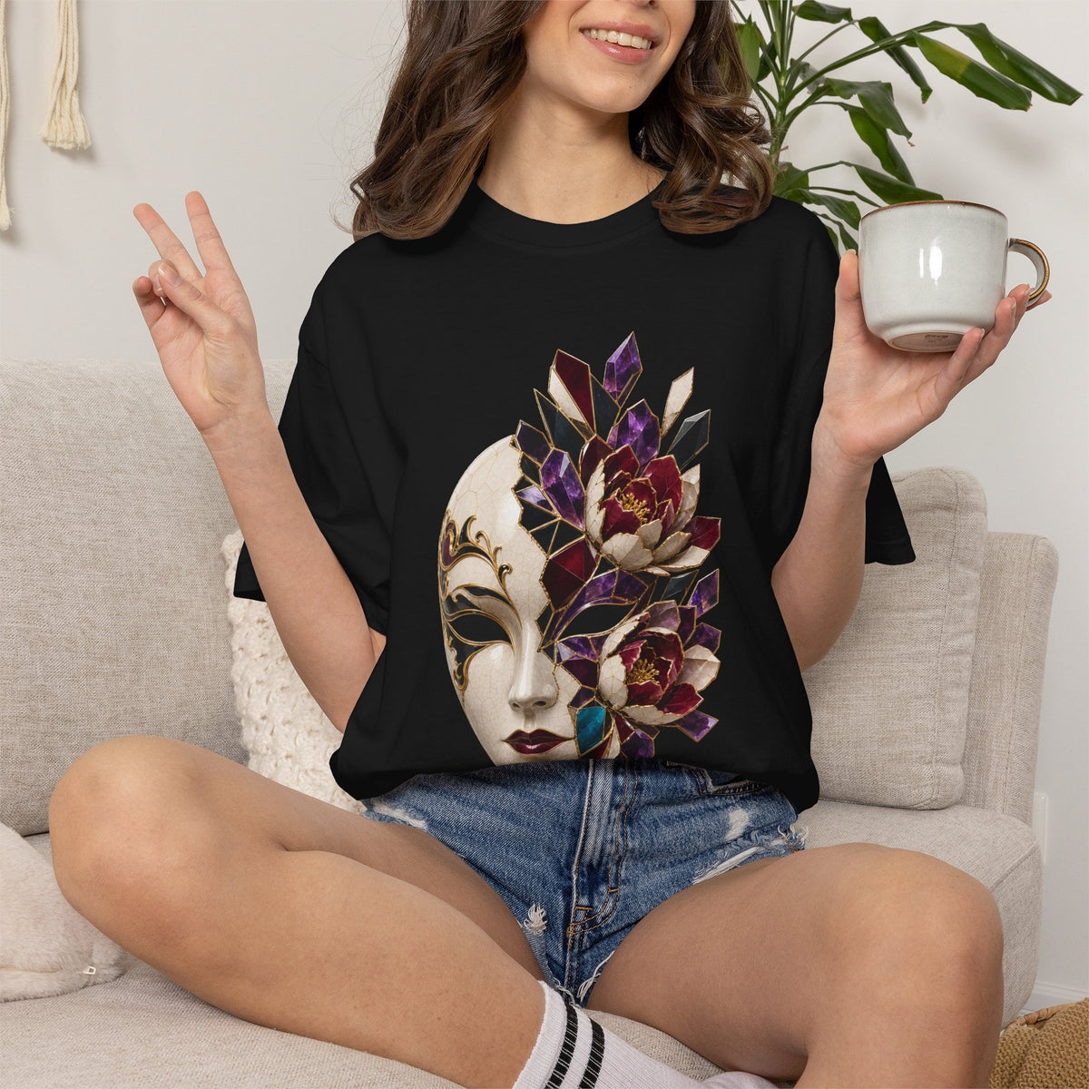 Opera Glam Porcelain Mask Graphic Tee