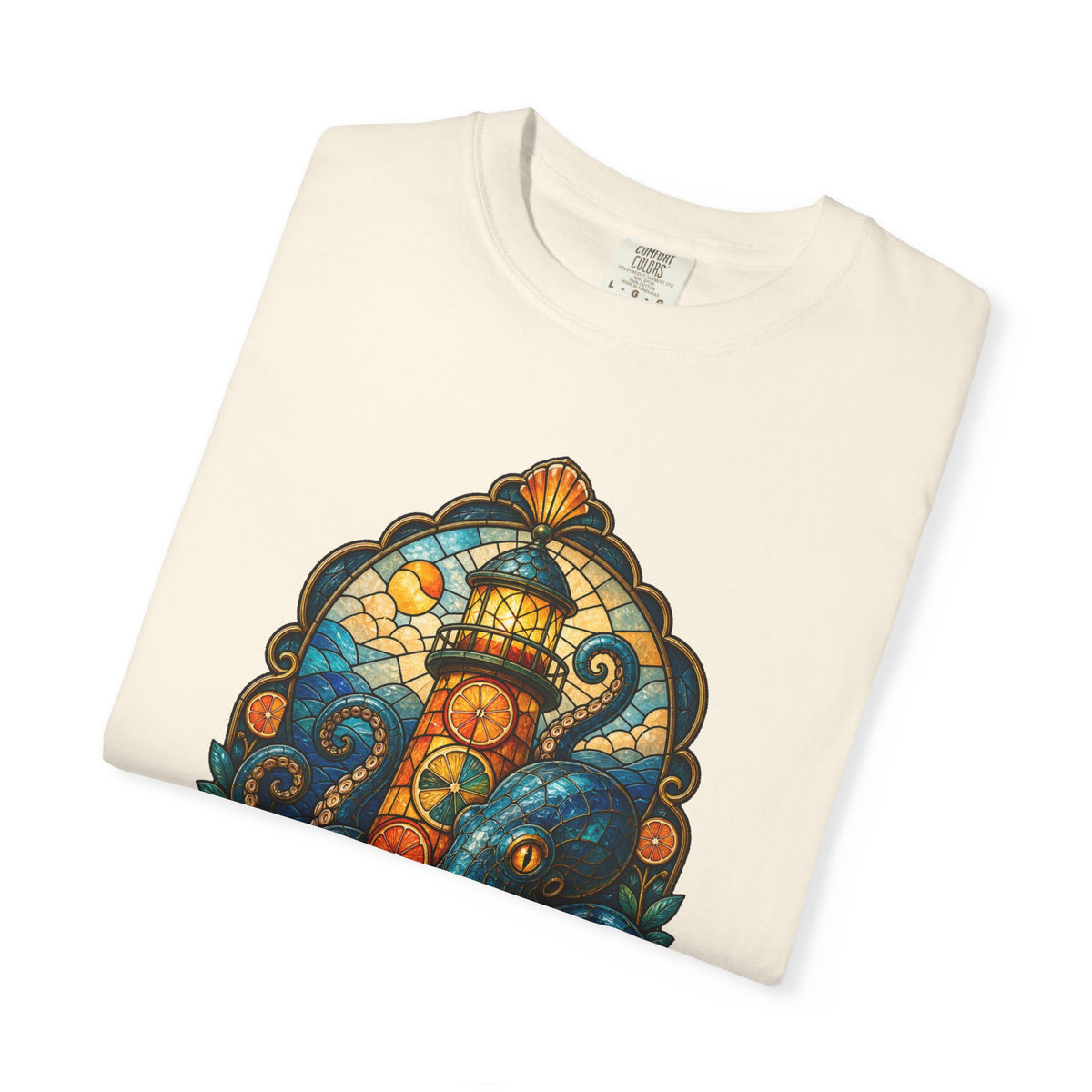 Stained Glass Citrus Lighthouse Octopus T-Shirt Graphic