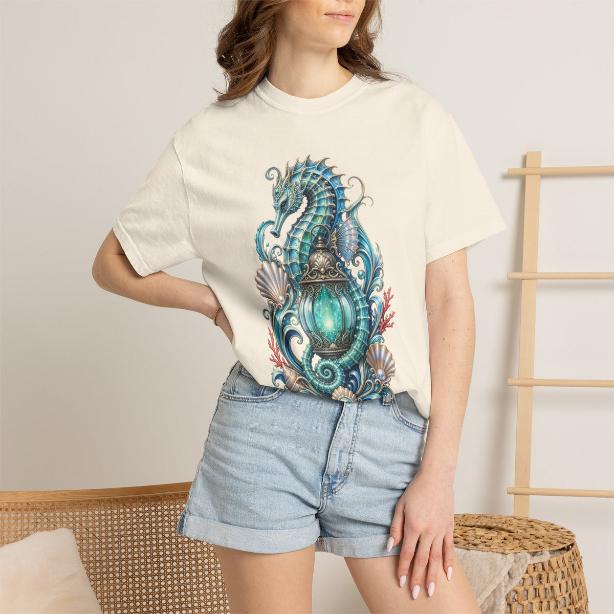 Aquamarine Seahorse Lantern Graphic Tee