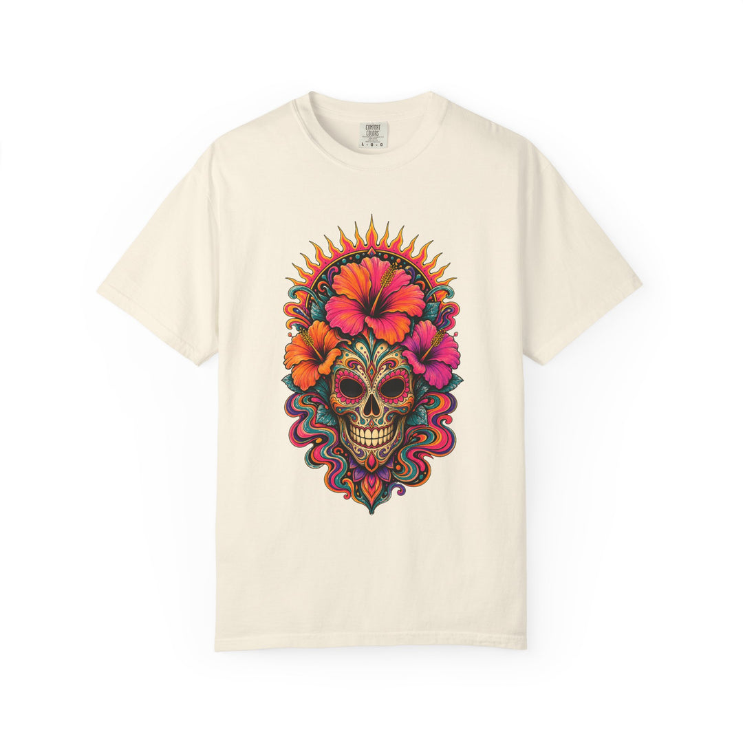 Psychedelic Hibiscus Skull Mask T-Shirt Graphic
