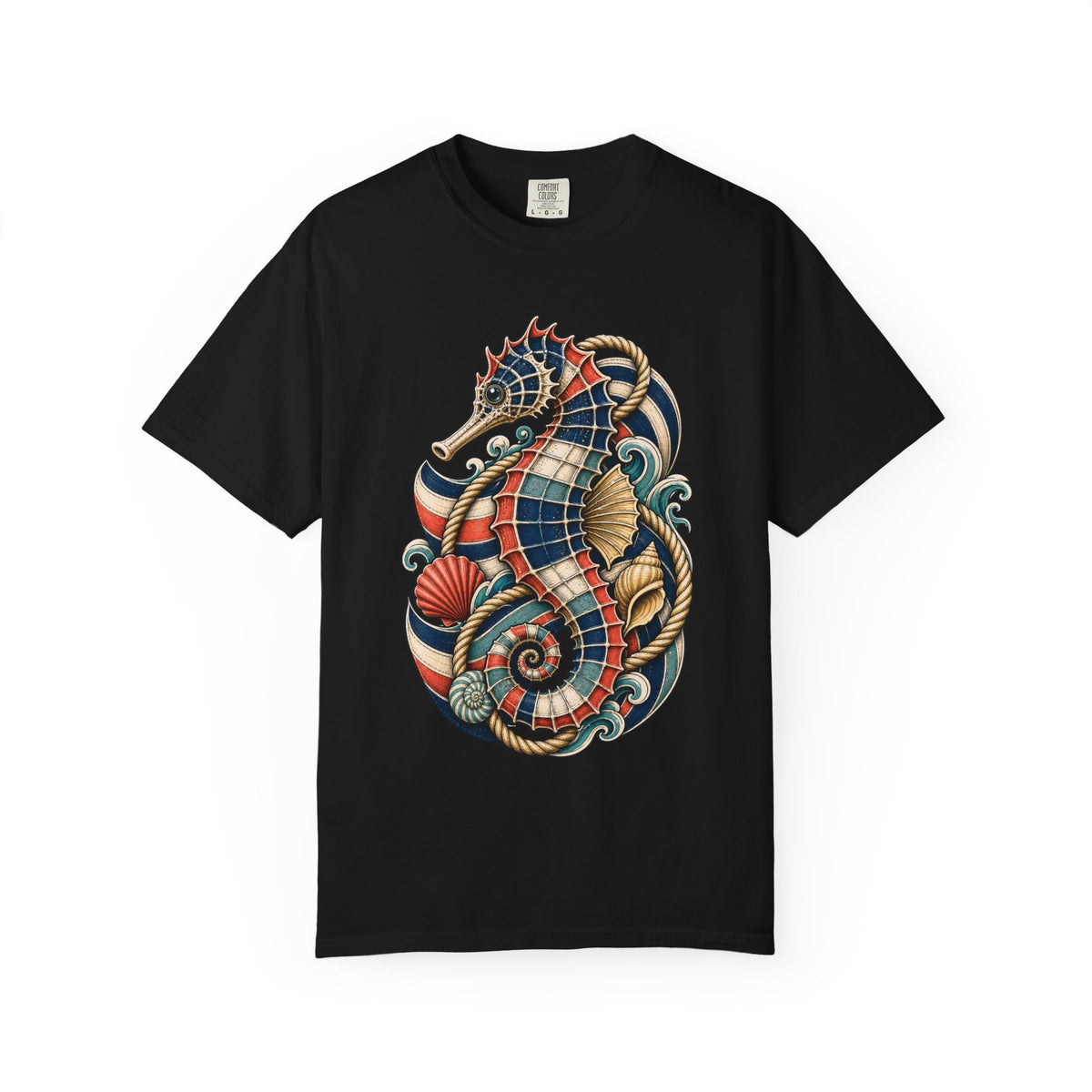 Nautical Deck-Stripe Seahorse Graphic Tee