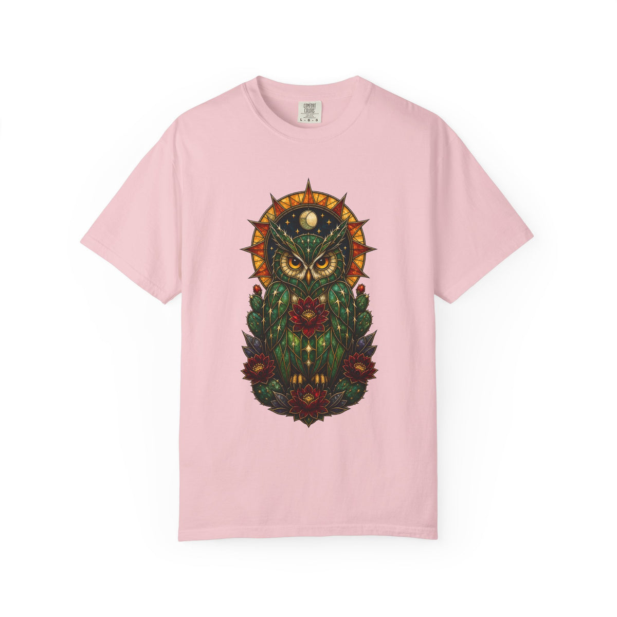 Stained Glass Cactus Owl Graphic Tee
