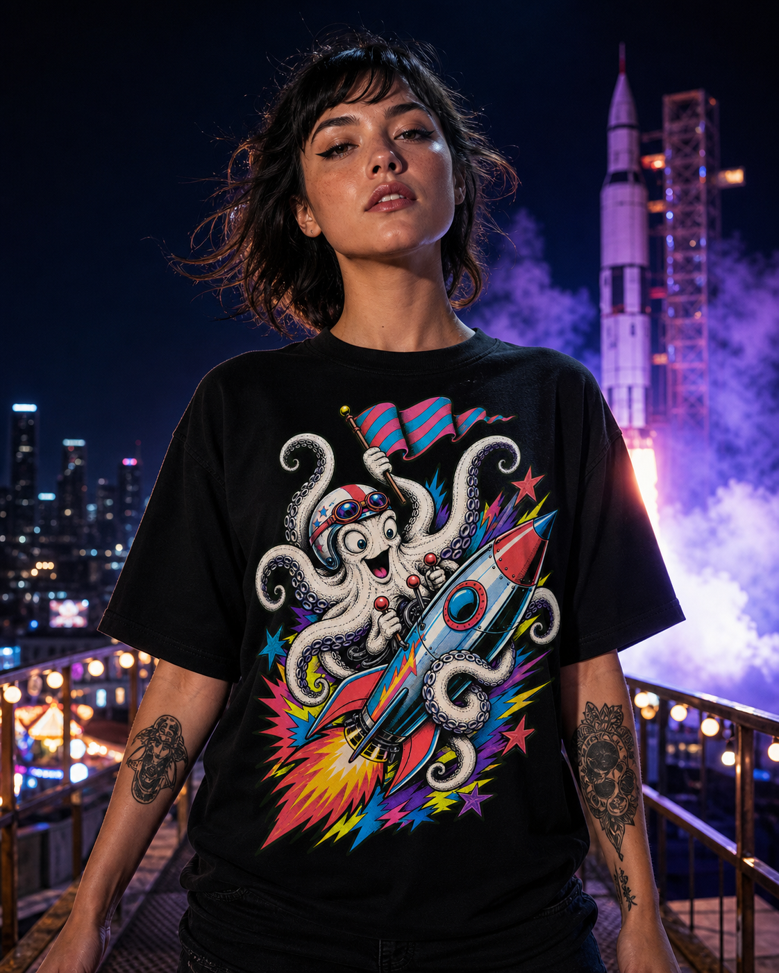 Rocket Octopus Daredevil Cosmic Sideshow Graphic Tee