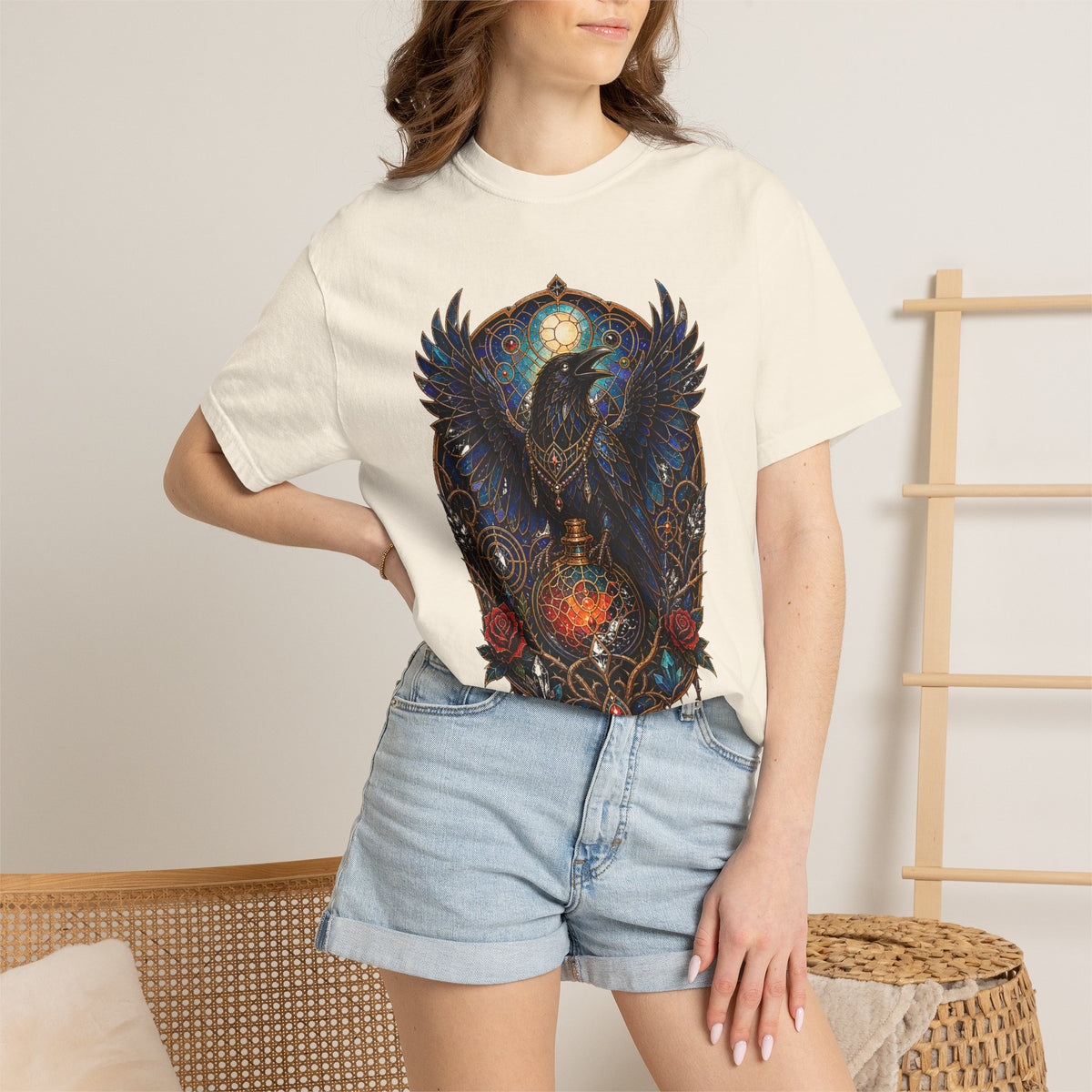 Stained Glass Raven Alchemist Graphic T-Shirt