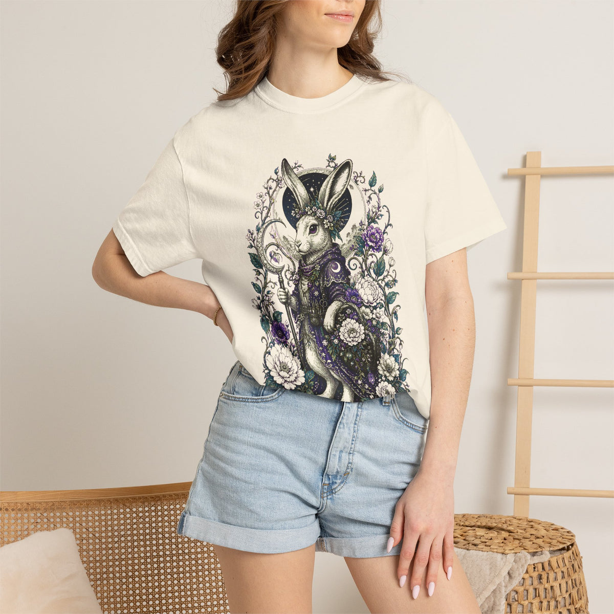 Lunar Hare Botanical Fantasy T-Shirt Graphic