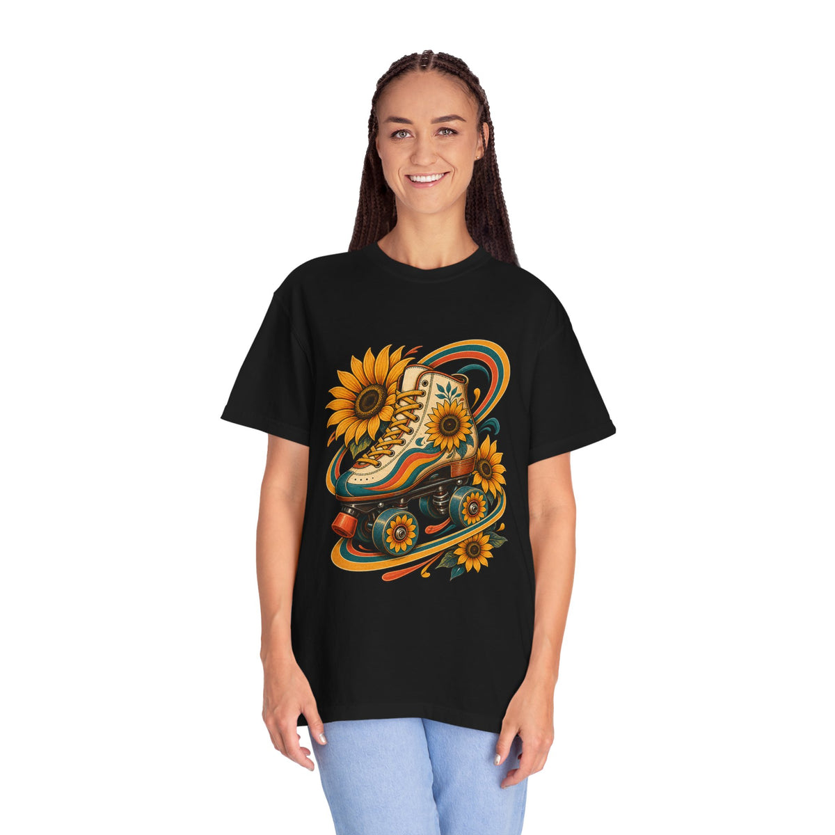 Retro Roller Skate Sunflower Orbit T-Shirt Graphic