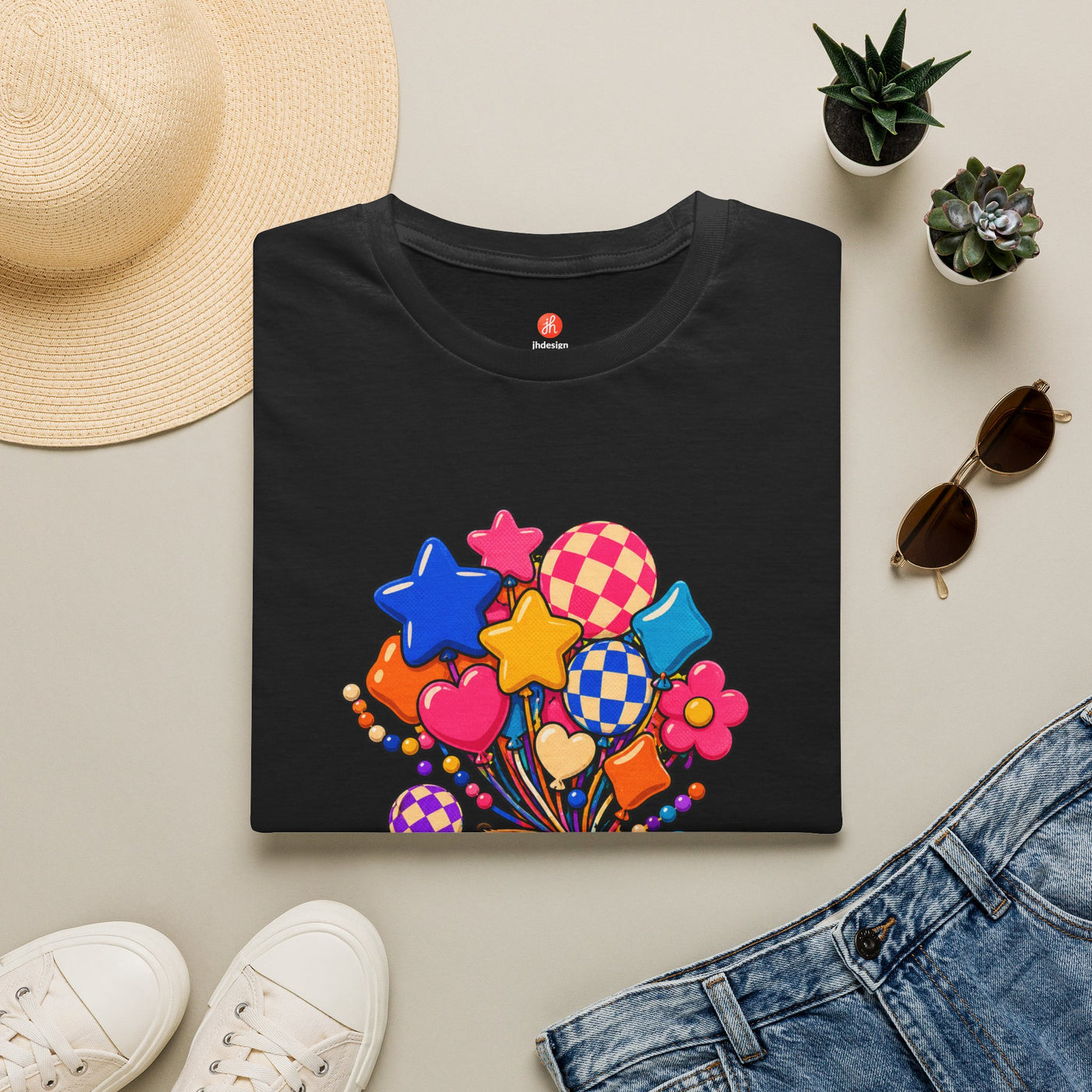 Cute Guinea Pig Holding Colorful Balloons T-Shirt — Whimsical Animal Graphic Tee
