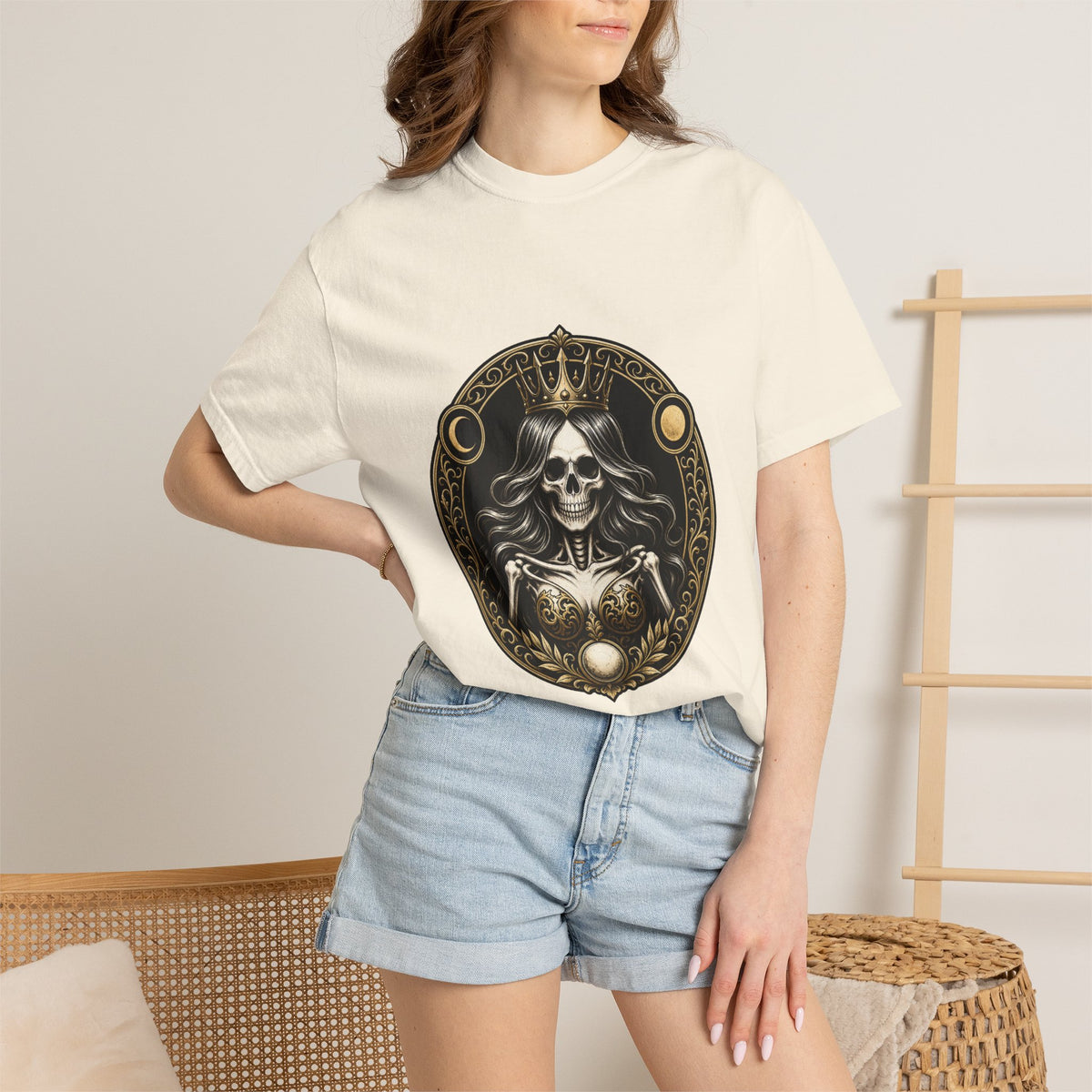 Crowned Skeleton Queen Crest T-Shirt Graphic