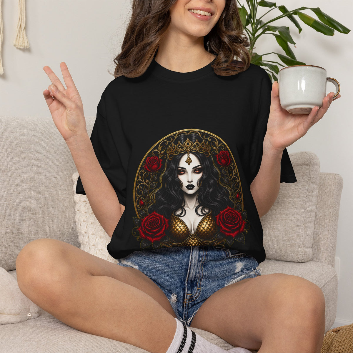 Gothic Crowned Mermaid Rose T-Shirt Graphic