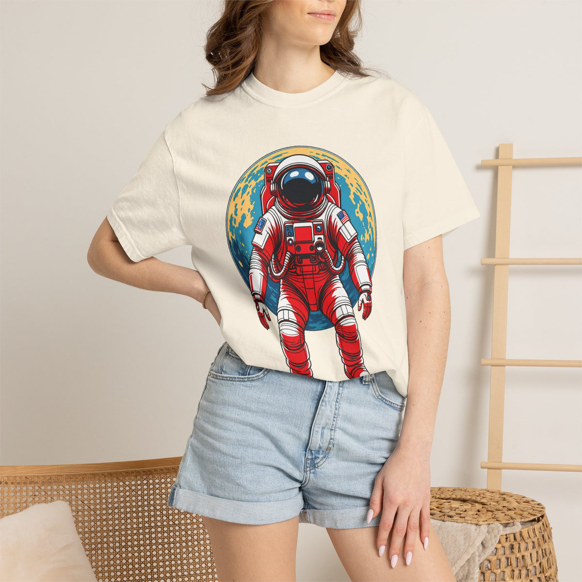 Retro Red Astronaut Planet T-Shirt Graphic