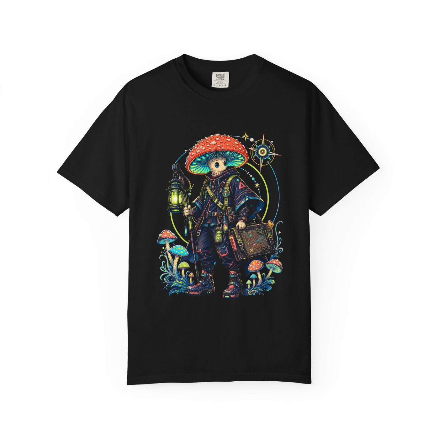 Neon Mushroom Surveyor Retro T-Shirt Graphic