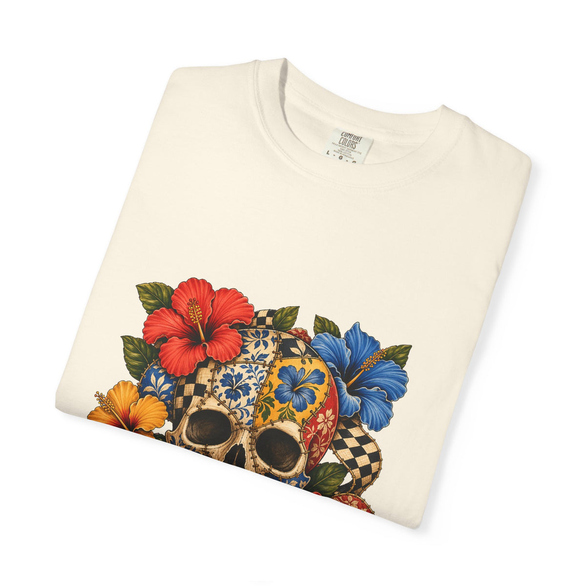 Patchwork Hibiscus Skull Graphic Tee