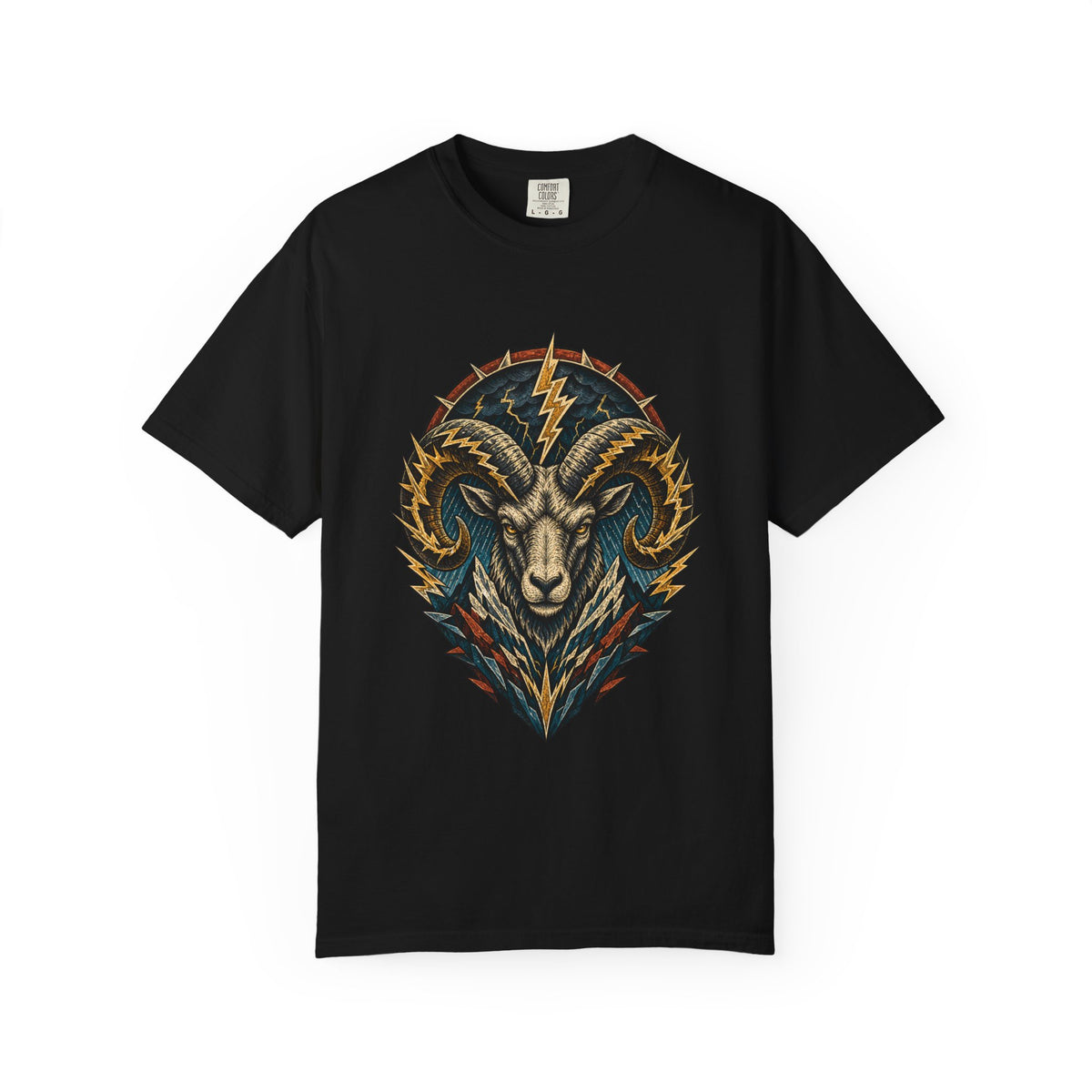 Thunder Ram Woodcut T-Shirt Graphic