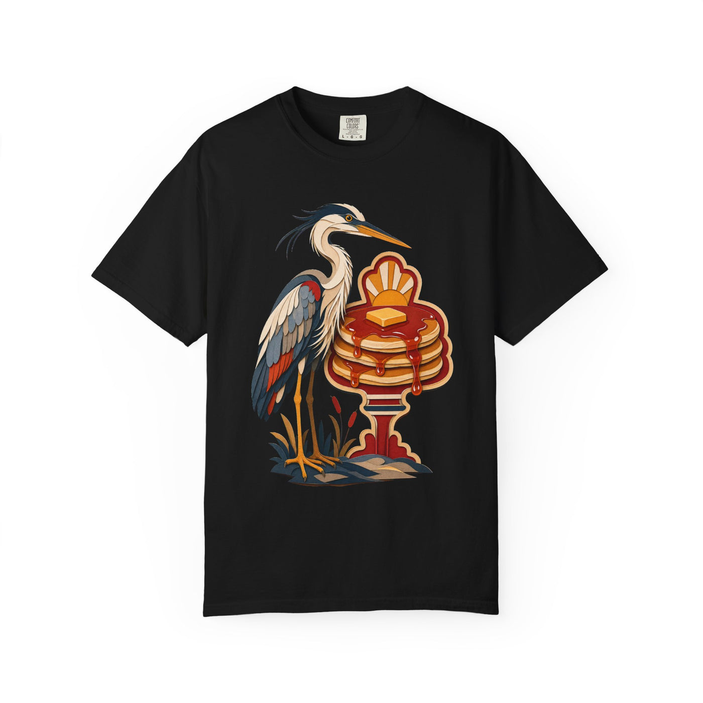 Paper Cut Pancake Heron T-Shirt Graphic