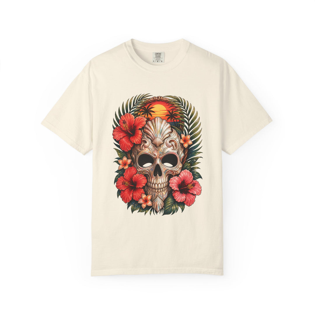 Tropical Hibiscus Skull Graphic T-Shirt