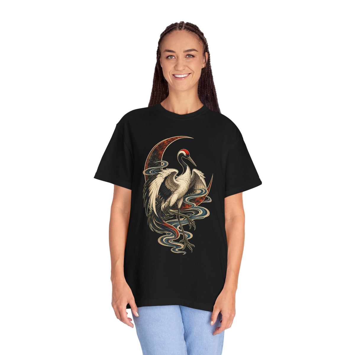Obsidian Crane Eclipse Woodblock Graphic Tee