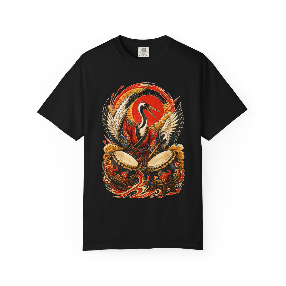 Red Sun Crane Drummer Graphic Tee