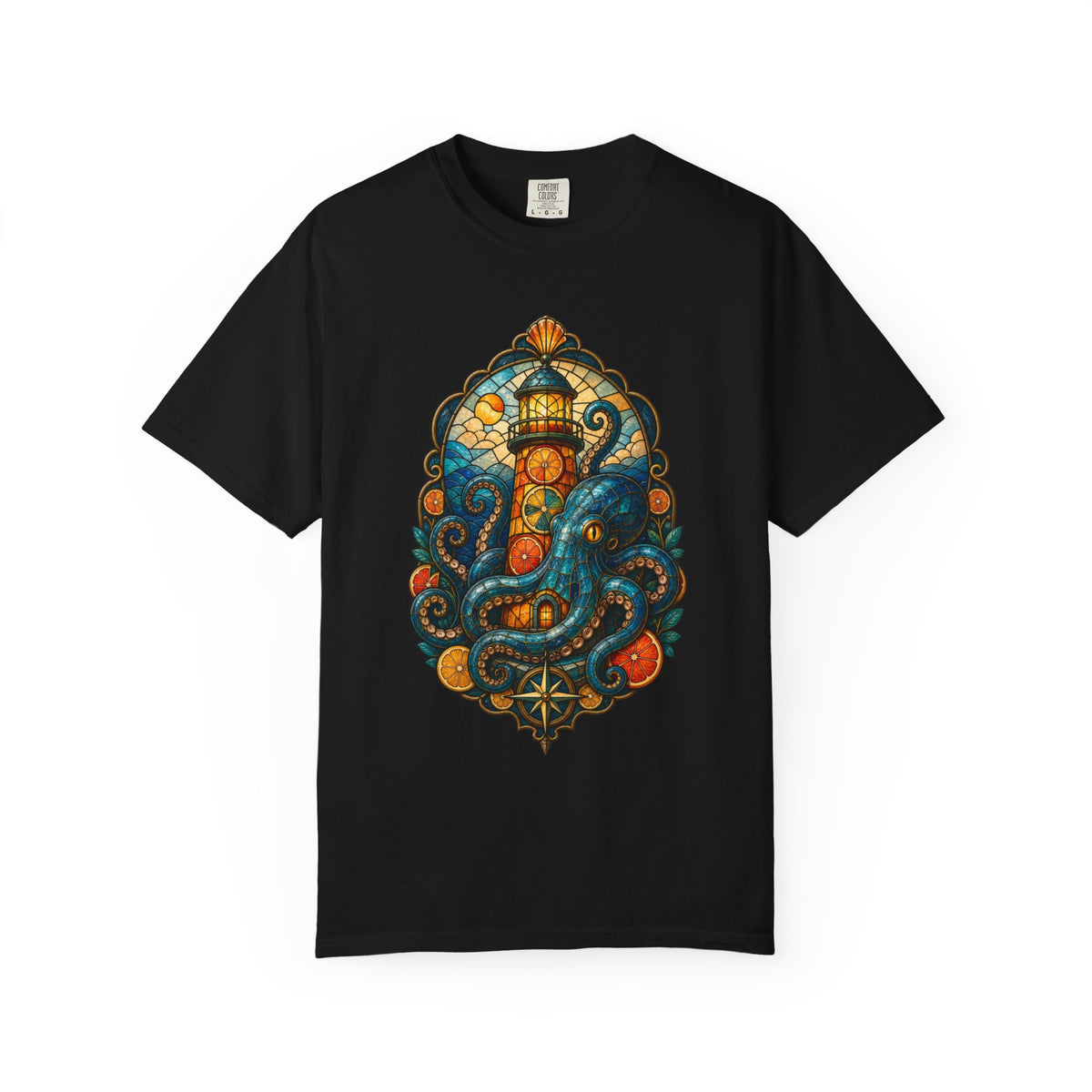 Stained Glass Citrus Lighthouse Octopus T-Shirt Graphic