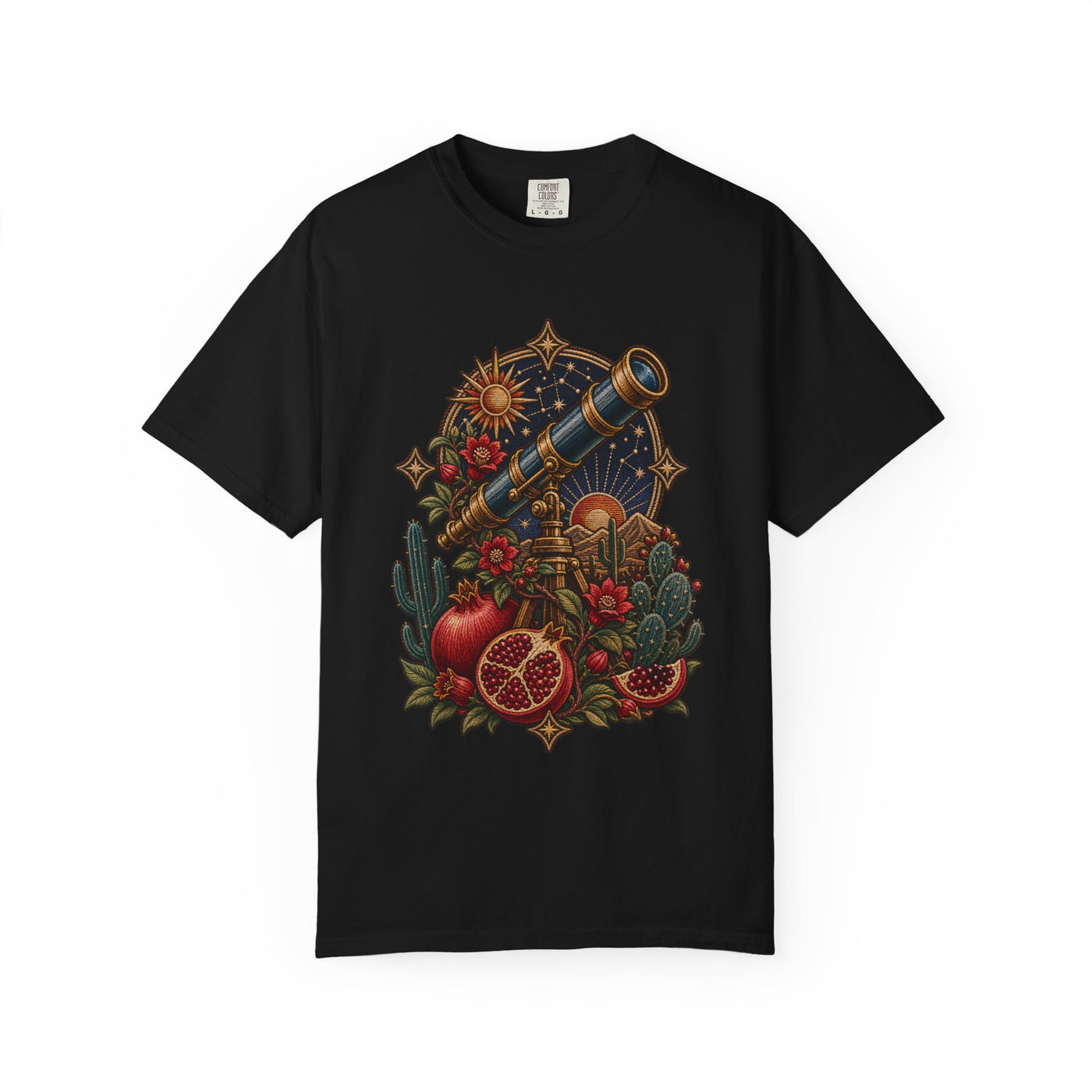 Embroidered Desert Telescope Pomegranate T-Shirt Graphic