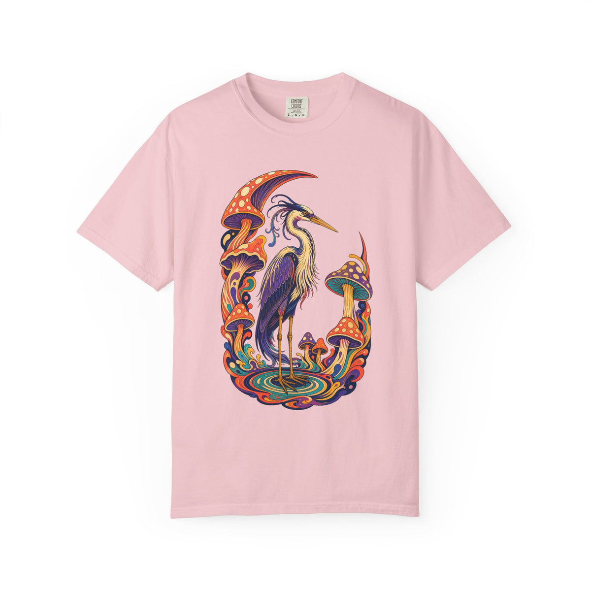 Psychedelic Mushroom Heron Graphic Tee