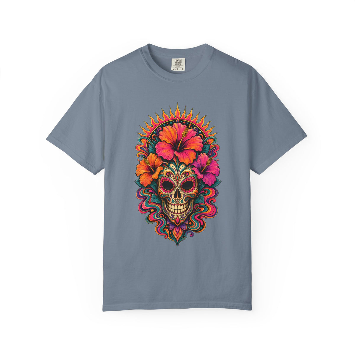 Psychedelic Hibiscus Skull Mask T-Shirt Graphic