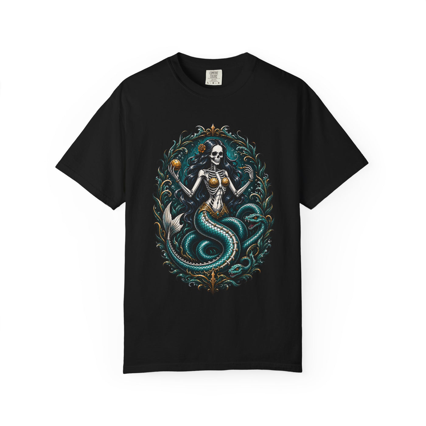 Skeleton Sea Siren Serpent Emblem T-Shirt Graphic