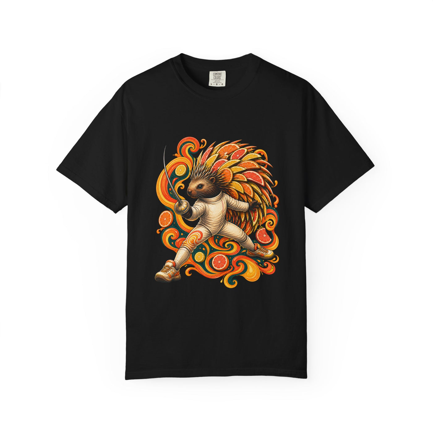 Psychedelic Citrus Fencing Porcupine T-Shirt Graphic