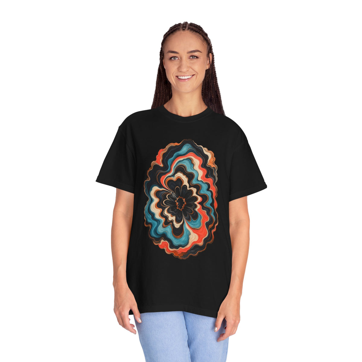Obsidian Bloom Marbled Paper Vortex Graphic Tee