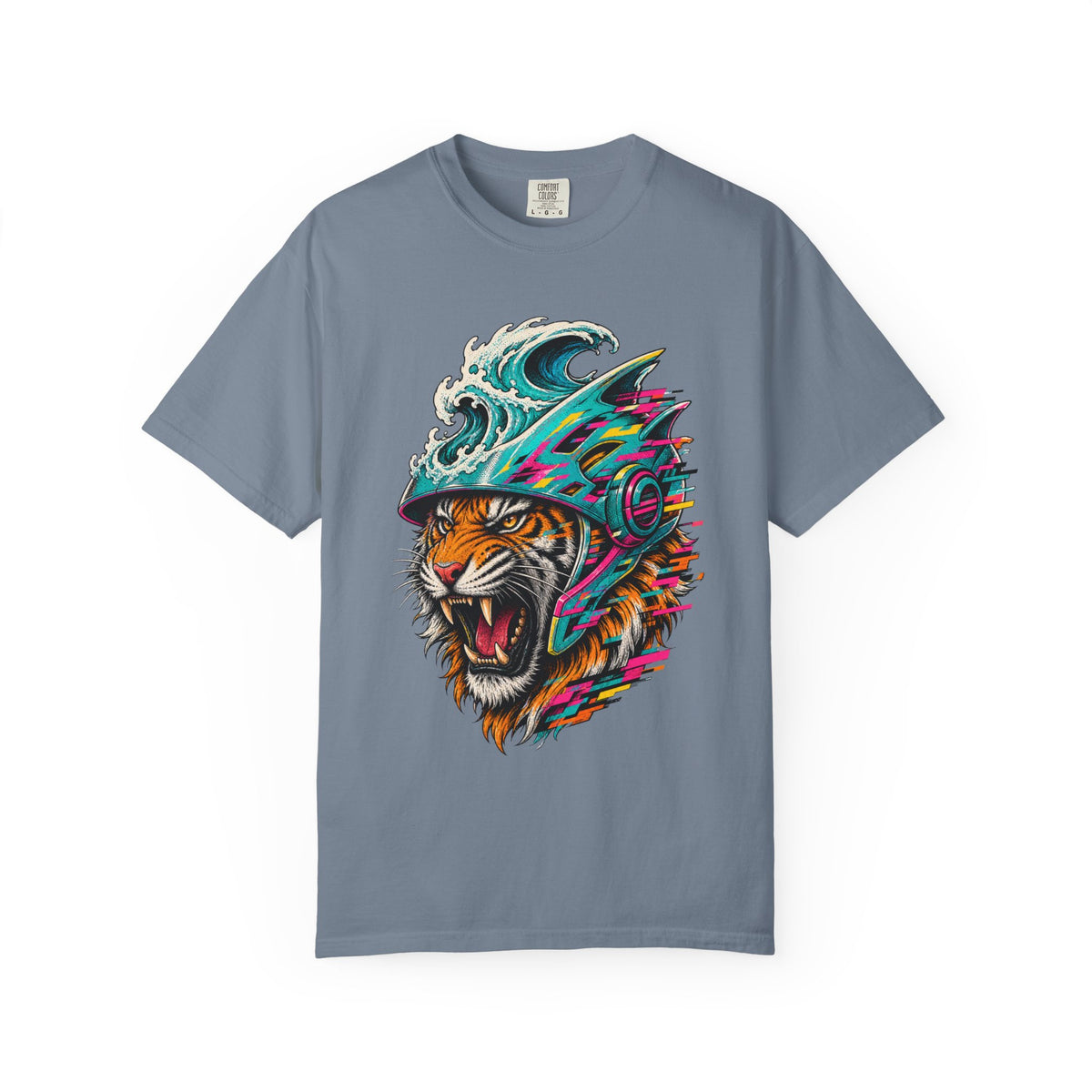 Glitch Surf Tiger Helmet Graphic Tee