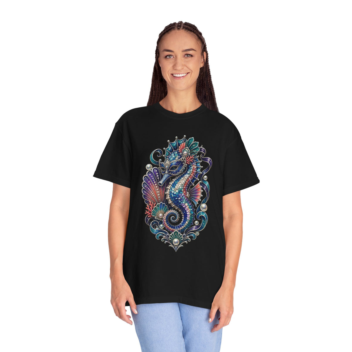 Sequin Seahorse Opera Mask T-Shirt Graphic