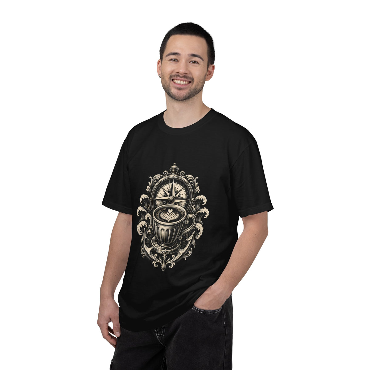 Monochrome Nautical Espresso Compass T-Shirt Graphic