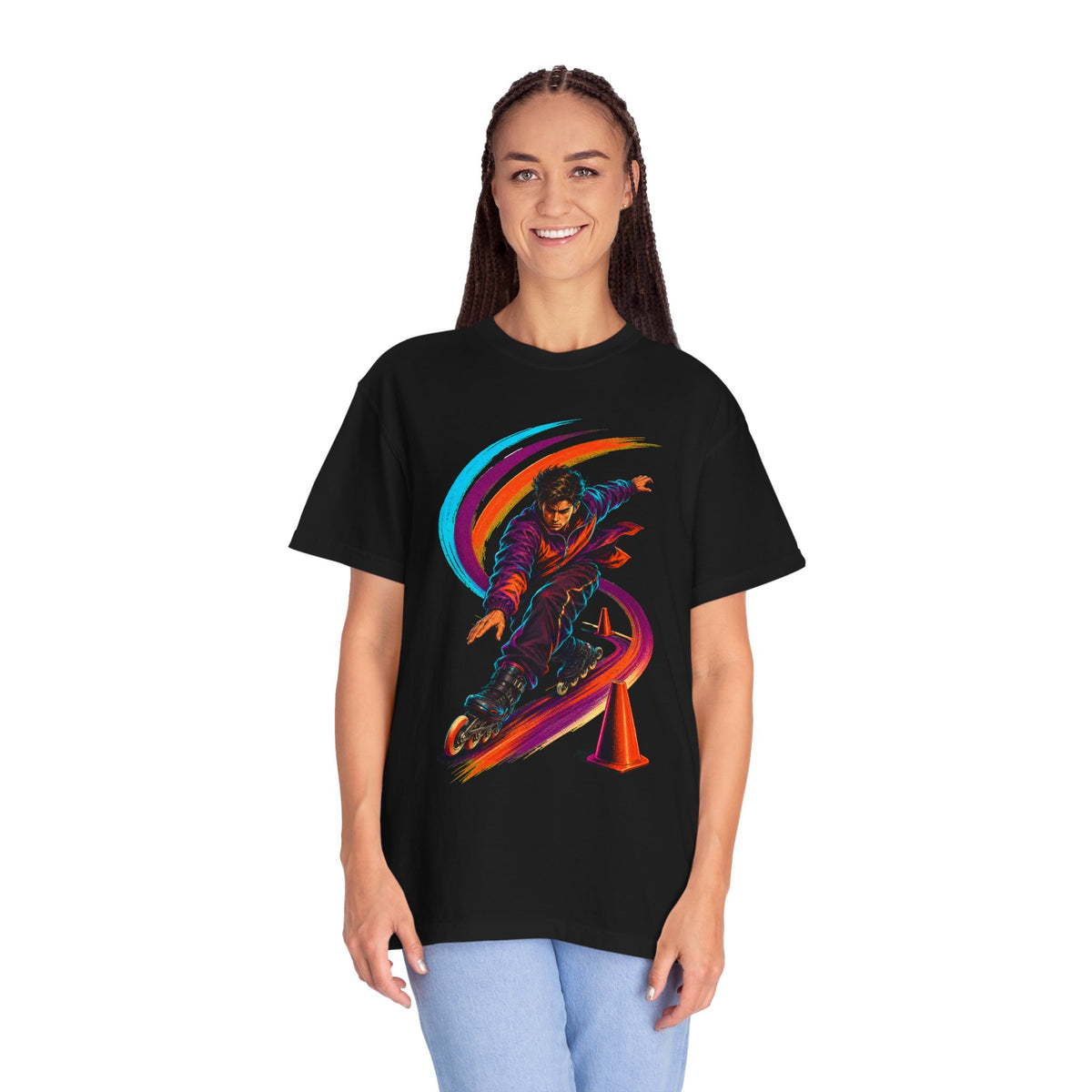 Street Slalom Inline Skater Neon Risograph Graphic Tee
