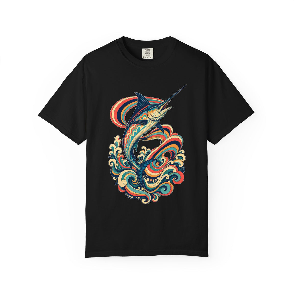 Psychedelic Swordfish Surf Stripe T-Shirt Graphic