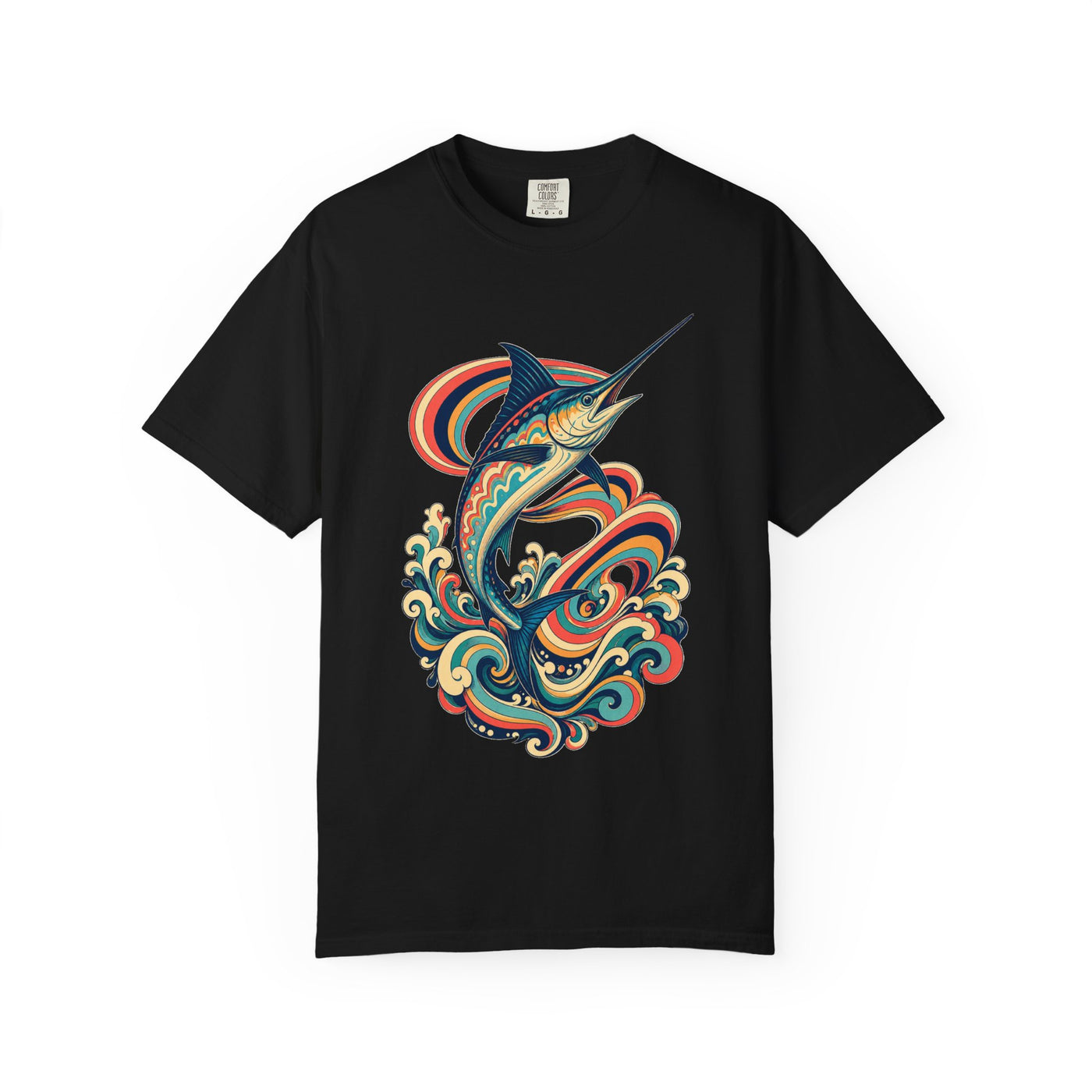 Psychedelic Swordfish Surf Stripe T-Shirt Graphic