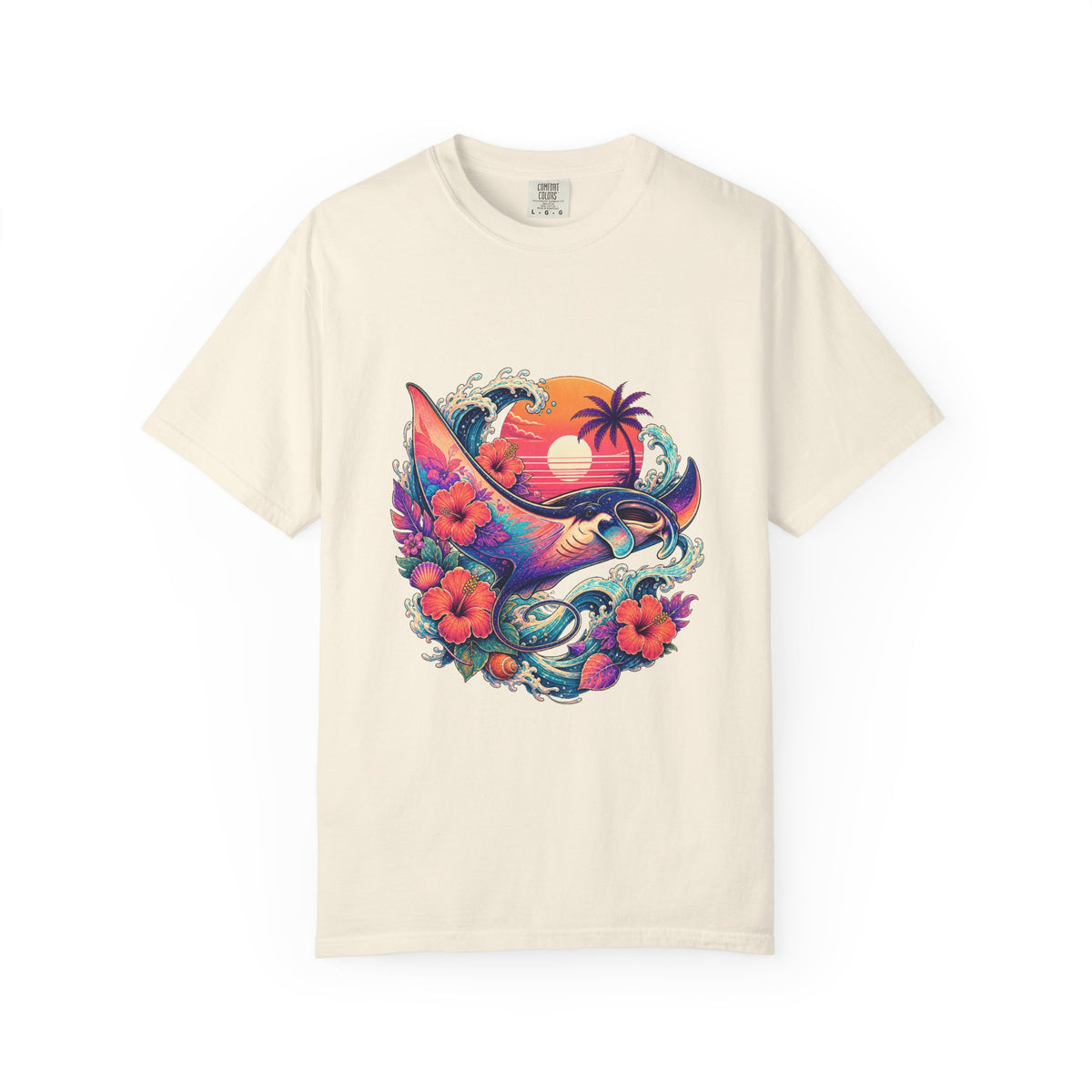 Vaporwave Hibiscus Manta Ray Graphic T-Shirt