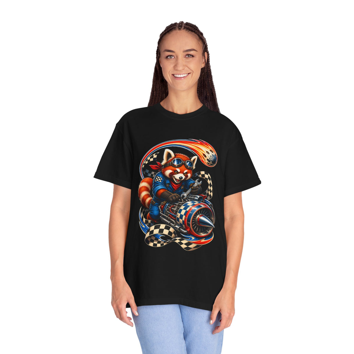 Checkerboard Comet Red Panda Graphic Tee