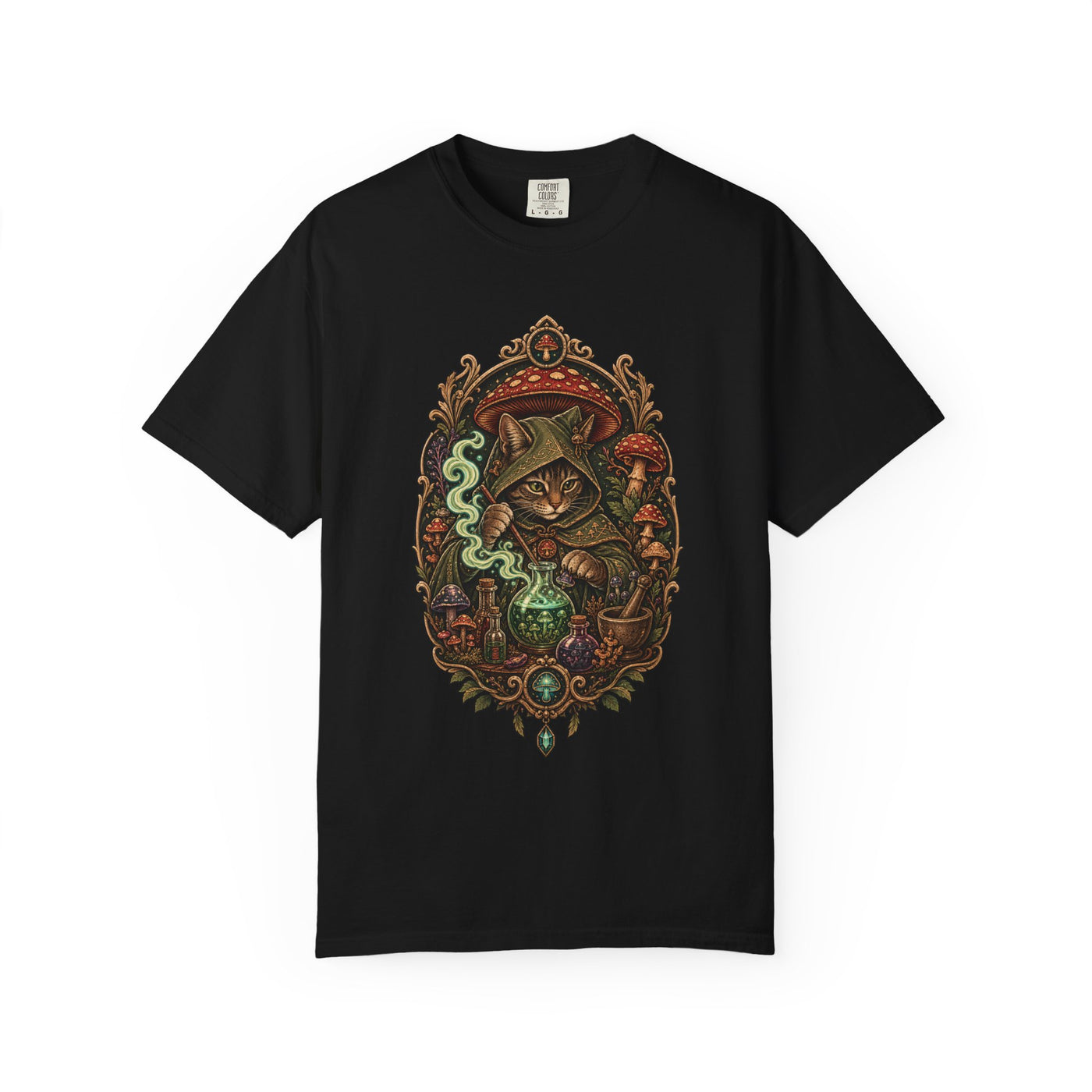 Mushroom Alchemist Cat T-Shirt Graphic
