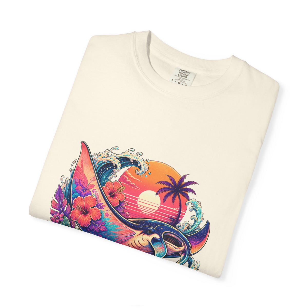 Vaporwave Hibiscus Manta Ray Graphic T-Shirt