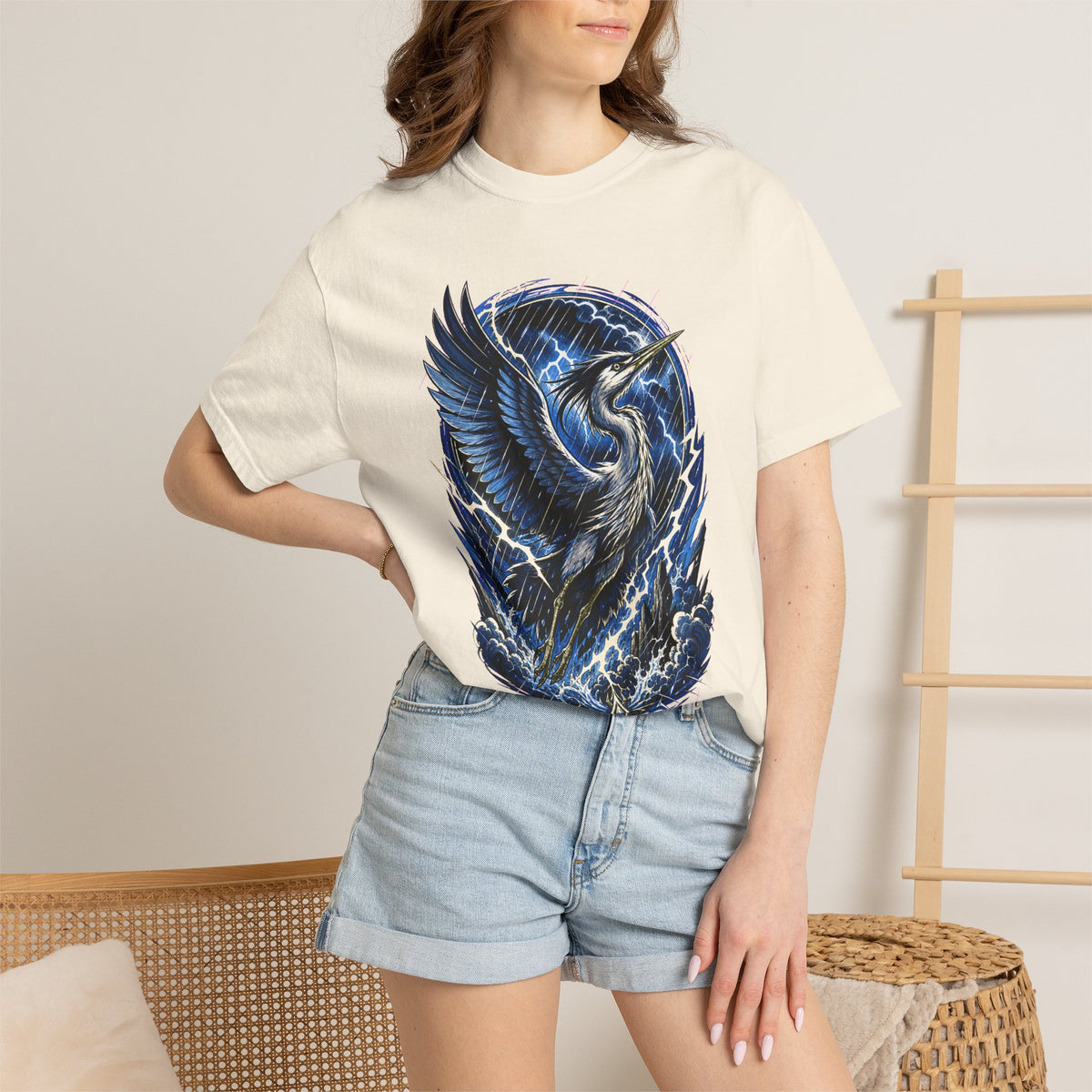 Retro Storm Heron T-Shirt Graphic